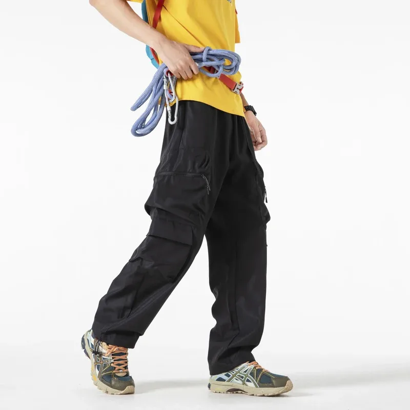 نمط الخريف الجديد الأمريكي الرجعية شارع العليا فضفاض عارضة السراويل الطويلة واسعة الساق مع جيوب متعددة للرجال