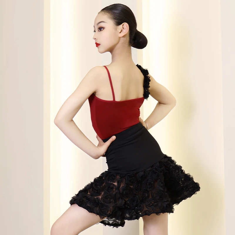 تنورة رقص لاتينية مخصصة للفتيات، أزياء مسرحية، مجموعة فساتين مسابقة قاعة الرقص للنساء