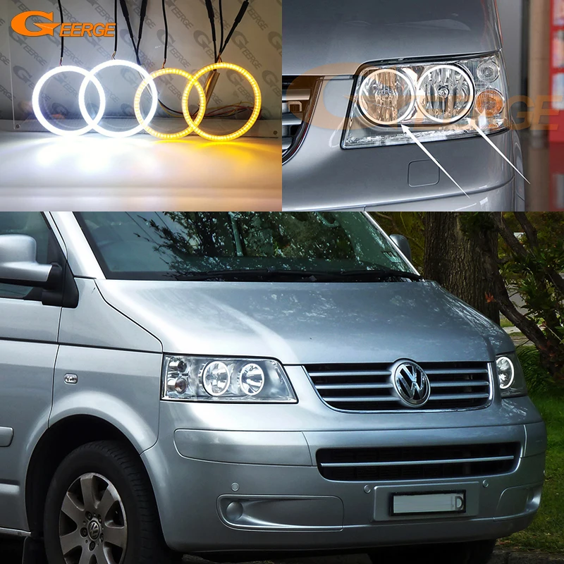 

For Volkswagen VW Multivan T5 2003 - 2009 Ultra Bright A/W Switchback Day Light Turn Signal SMD LED Angel Eyes Kit Halo Rings
