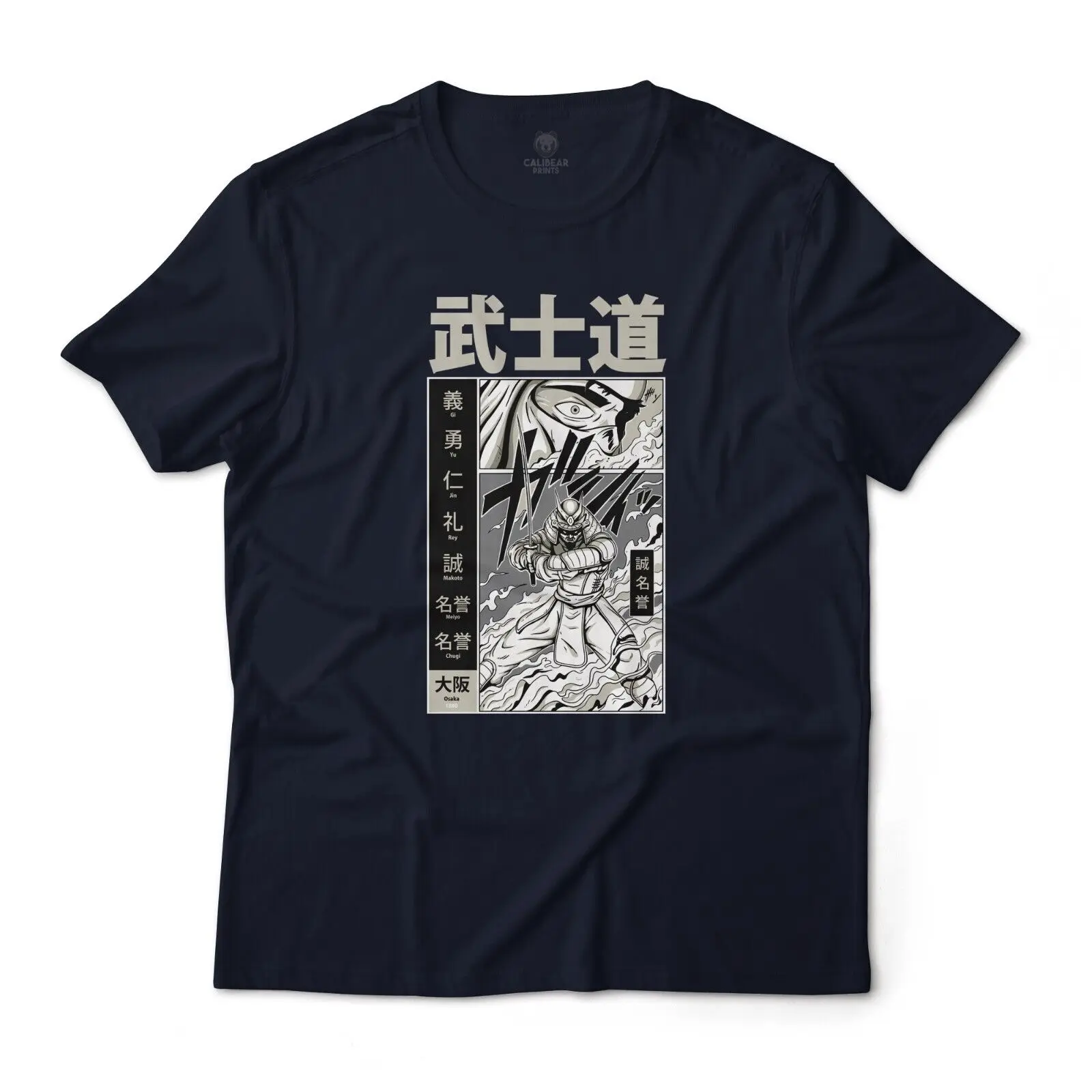 Samurai Bushido Manga Comic Art Style Graphic T-Shirt Lightweight Cotton Tee