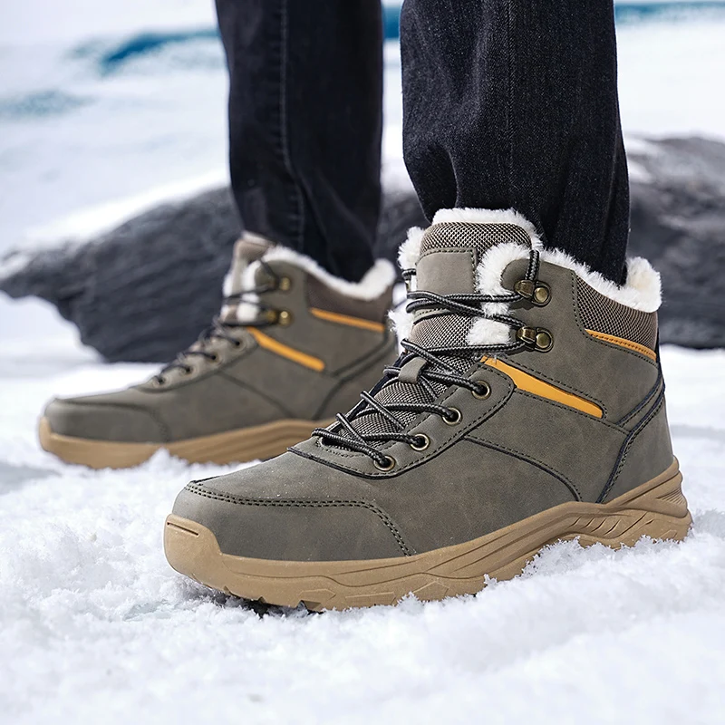 

Men Casual Winter Shoes Men's Snow Boots Platform Non-slip Warm Fur Ankle Boots Plush Combat Outdoor Hiking Motorcycle Boot