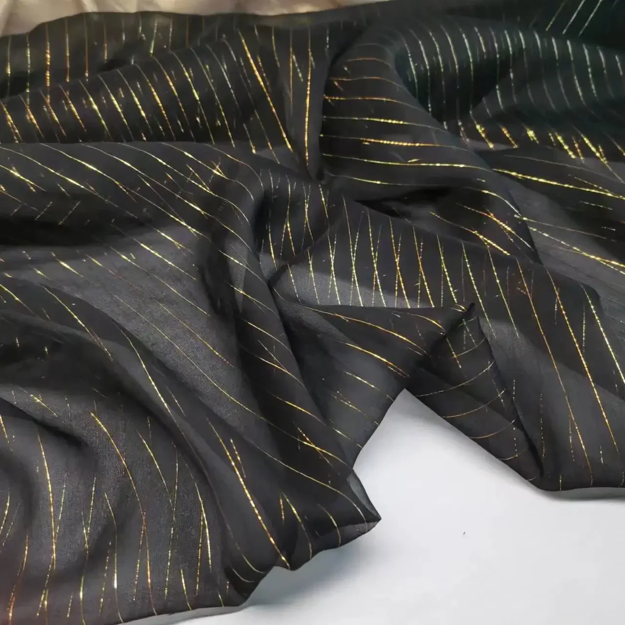 Shimmer Silk Georgette Chiffon Metallic Jacquard Shiny Silk Fabric For Dress Scarf