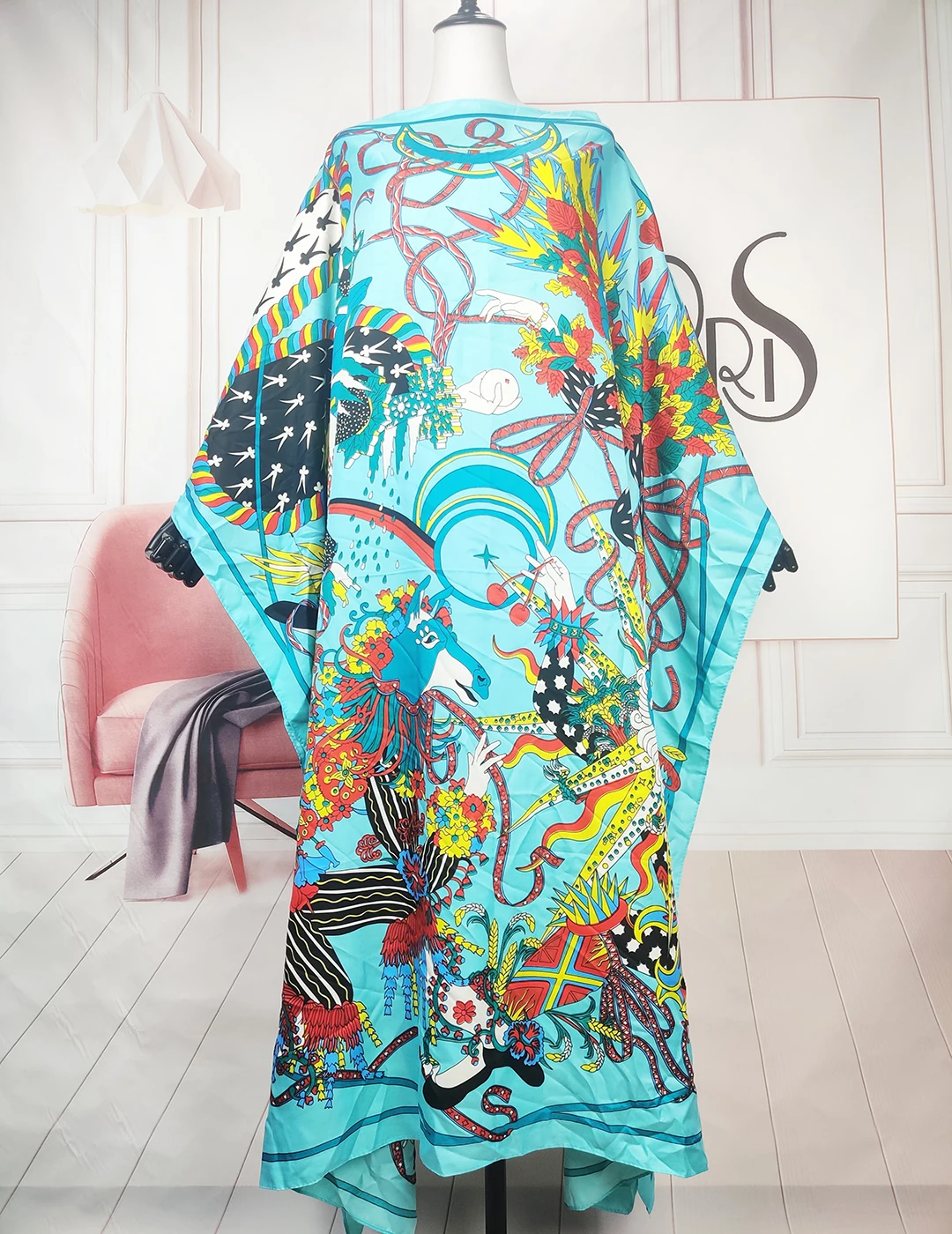 Middle East 2023 Dubai Muslim Lady Summer Loose Silk Beach Kaftan Dress Free Size African Women Elegant Printed BouBou Abaya