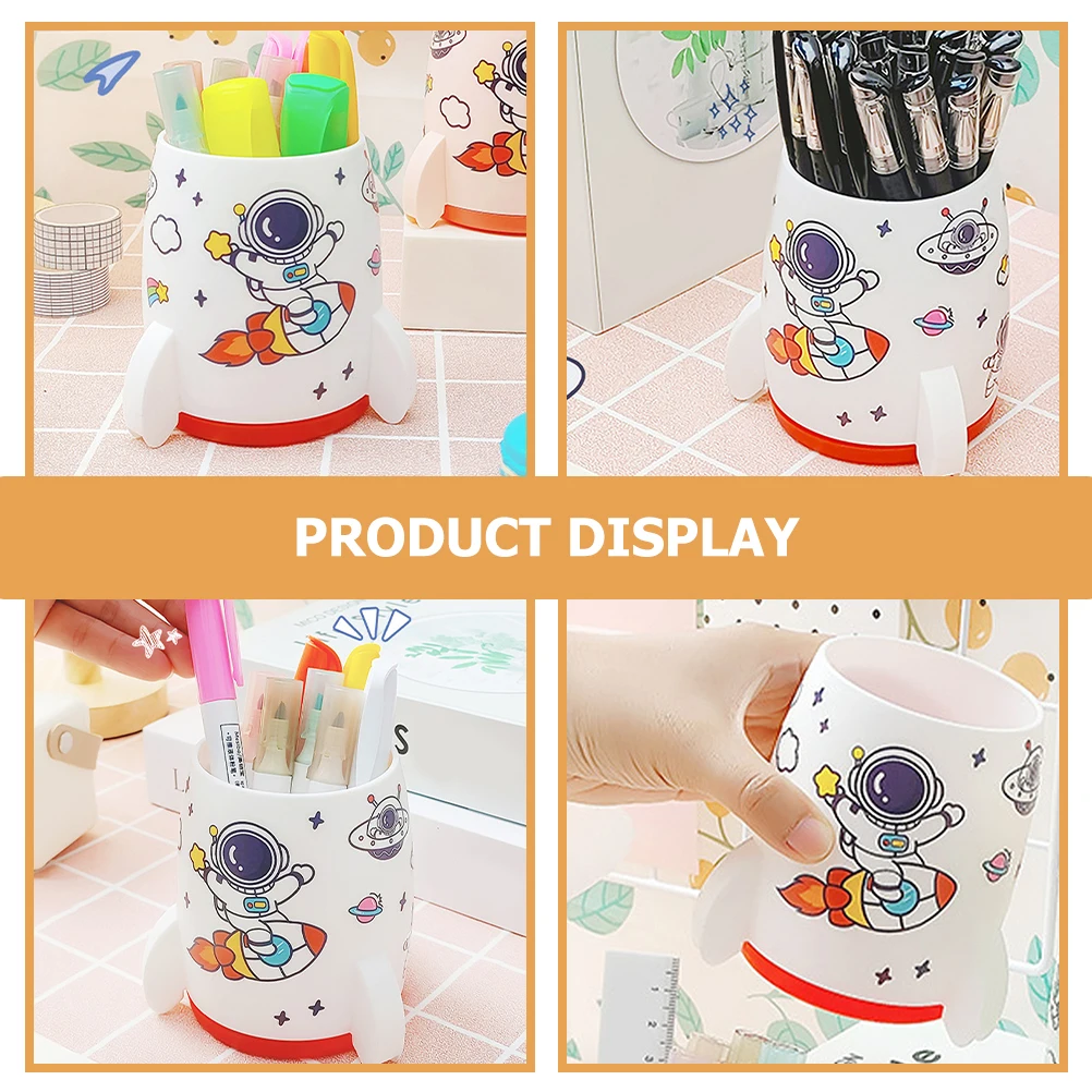 

Creative Multi-functional Pen Holder Cute White Plastic Desk Organizer for Kids Classroom Storage Makeup Brush Container