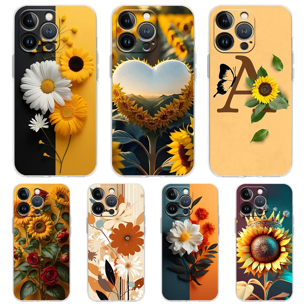 Sunflower Phone Case for iPhone 16 15 14 13 12 Pro Max Transparent Soft for iPhone 11 Pro Max 7 8 Plus XS XR Shell Capas Bags