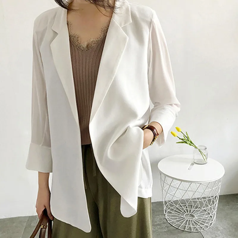 

Новая весенне-летняя свободная женская шифоновая куртка светло-голубого цвета с уникальным дизайном в корейском стиле, тонкая блузка из полиэфирного волокна