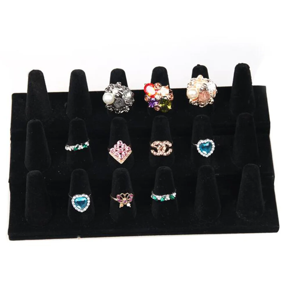 

Black Flocking 3 Tier Ring Display Showcase Organizer Jewelry Storage Counter Soft Surface No Damage Home Retail Store
