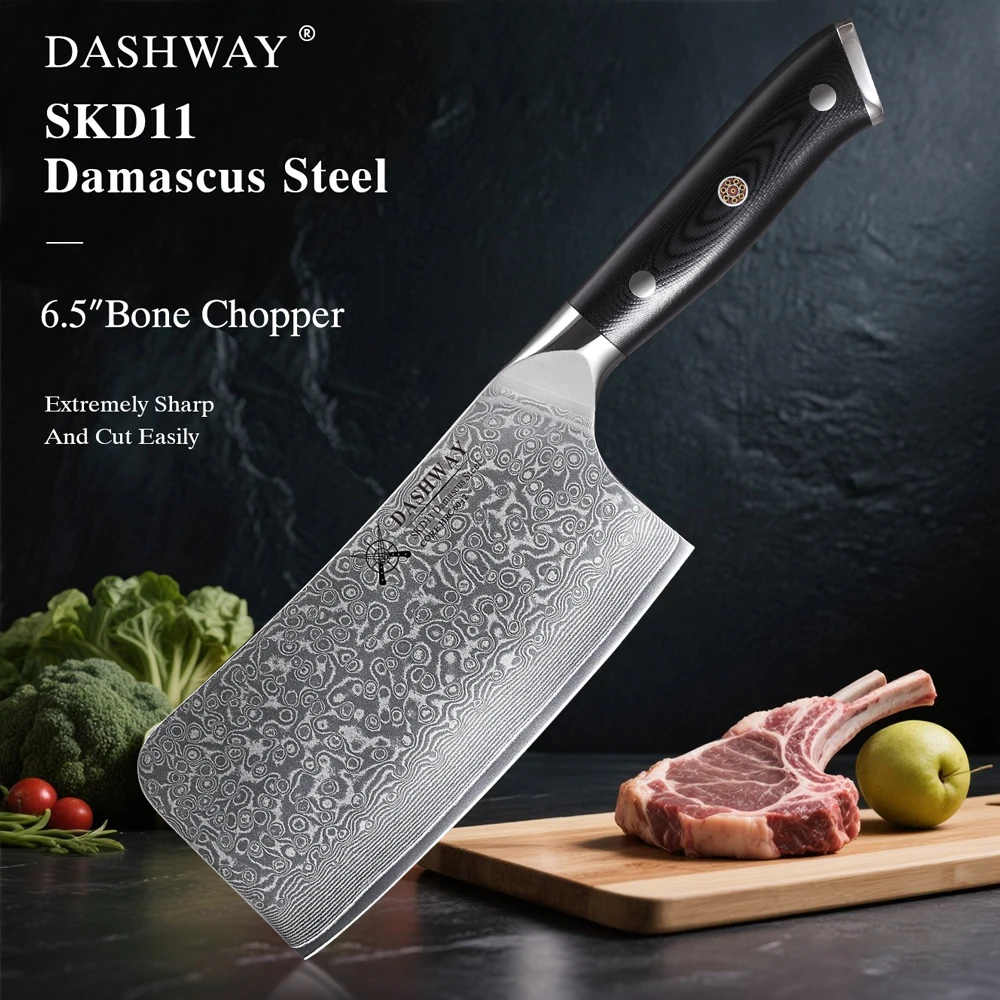 

DASHWAY 6.5" Bone Chopper Knife 67 Layer Japanese SKD11 Damascus Steel Kitchen Cleaver Boning Cutting Meat Knife with G10 Handle