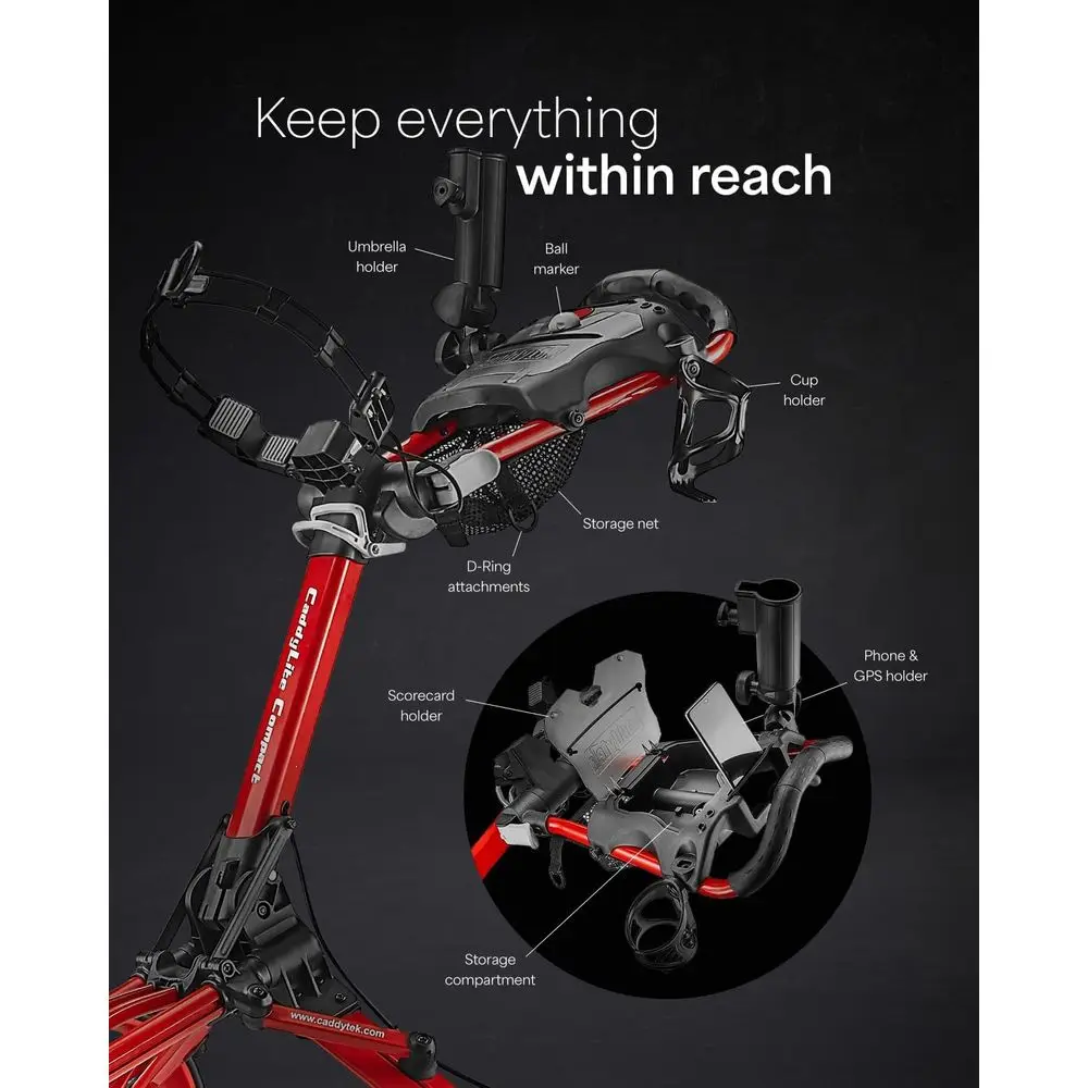 Compact 3-Wheel Foldable Golf Bag Cart - Lightweight Aluminum, EVA Wheels, Adjustable Handle, Brake, Mesh Net, Umbrella & Drink