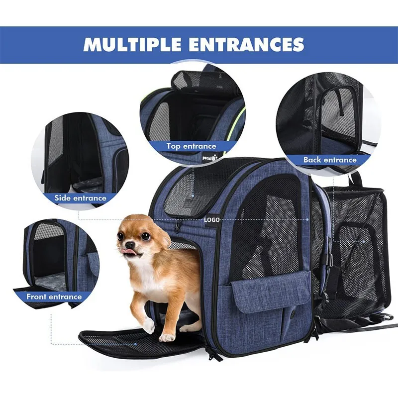 Pet Supplies Portable Breathable Double Shoulder Cat Bag, Foldable Puppy Backpack, Fashionable and Expandable Pet Bag