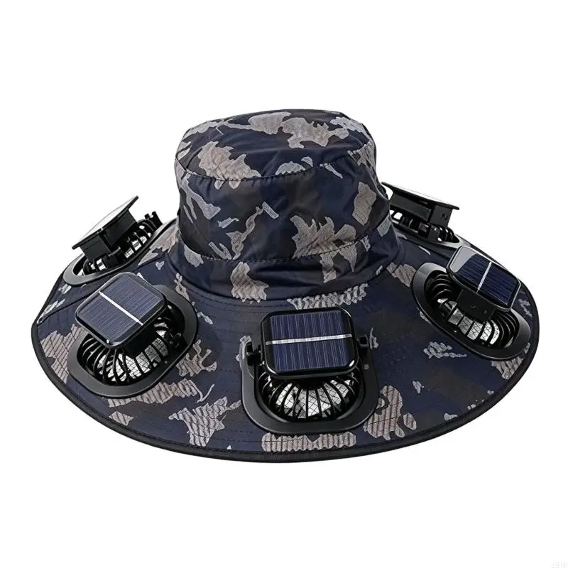 2025 New Daytime Outdoor Fan Hat with Solar Cell Form and Six Visible Broad Shade Coverage and Port Listed