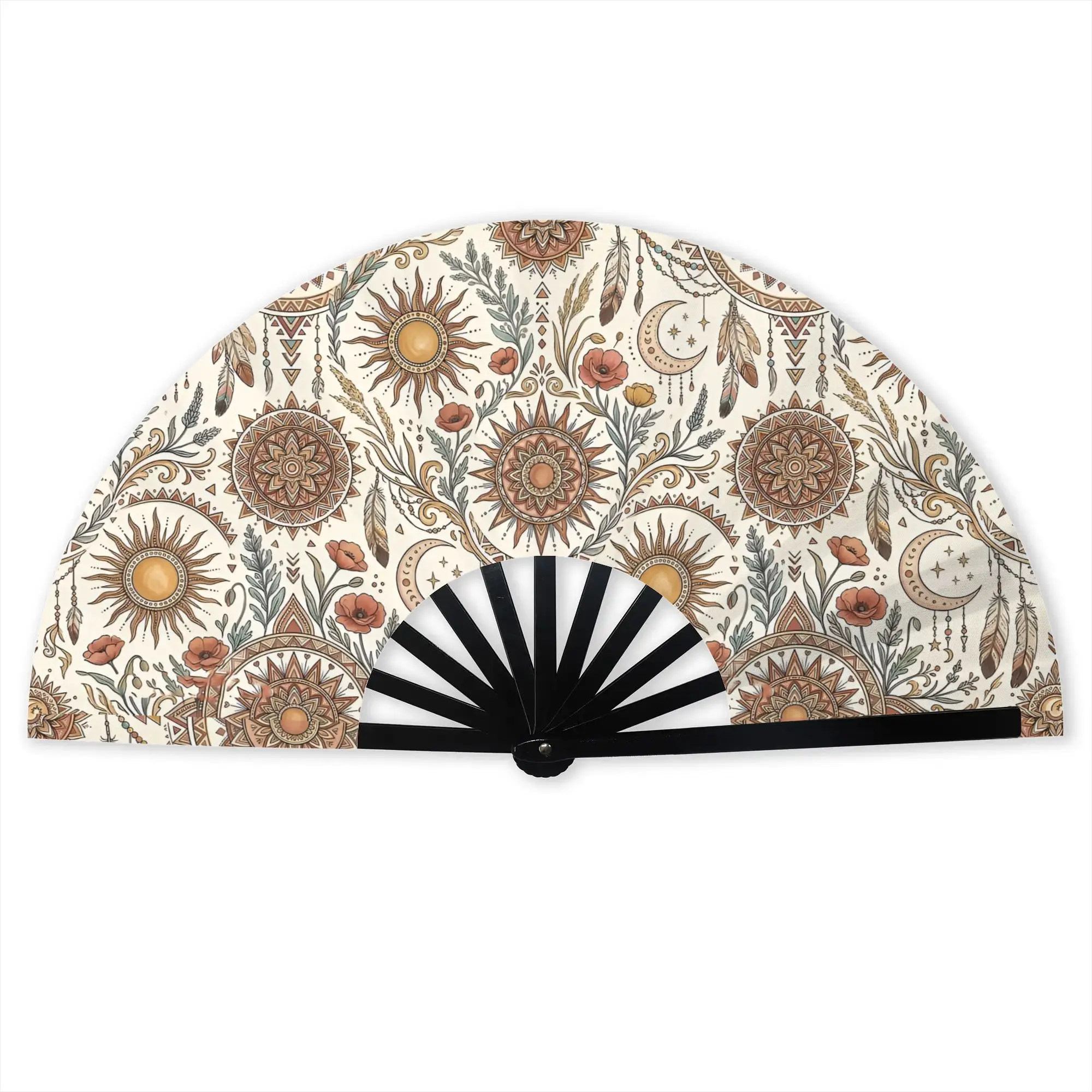 Customized Bohemian Wallpaper Portable Pocket Fan Outdoor  Polyester Folding Fan Chinese Dance Handheld Cooling Fans