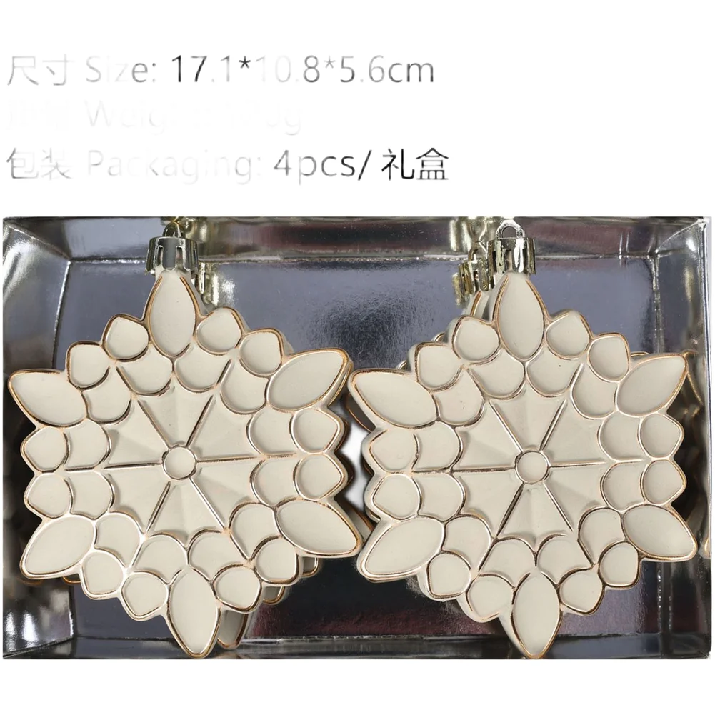 Cream Snowflake Christmas Ornament Ball 10cm Polystyrene European Style Painted Bauble Set For Tree Wreath Window Holiday Decor