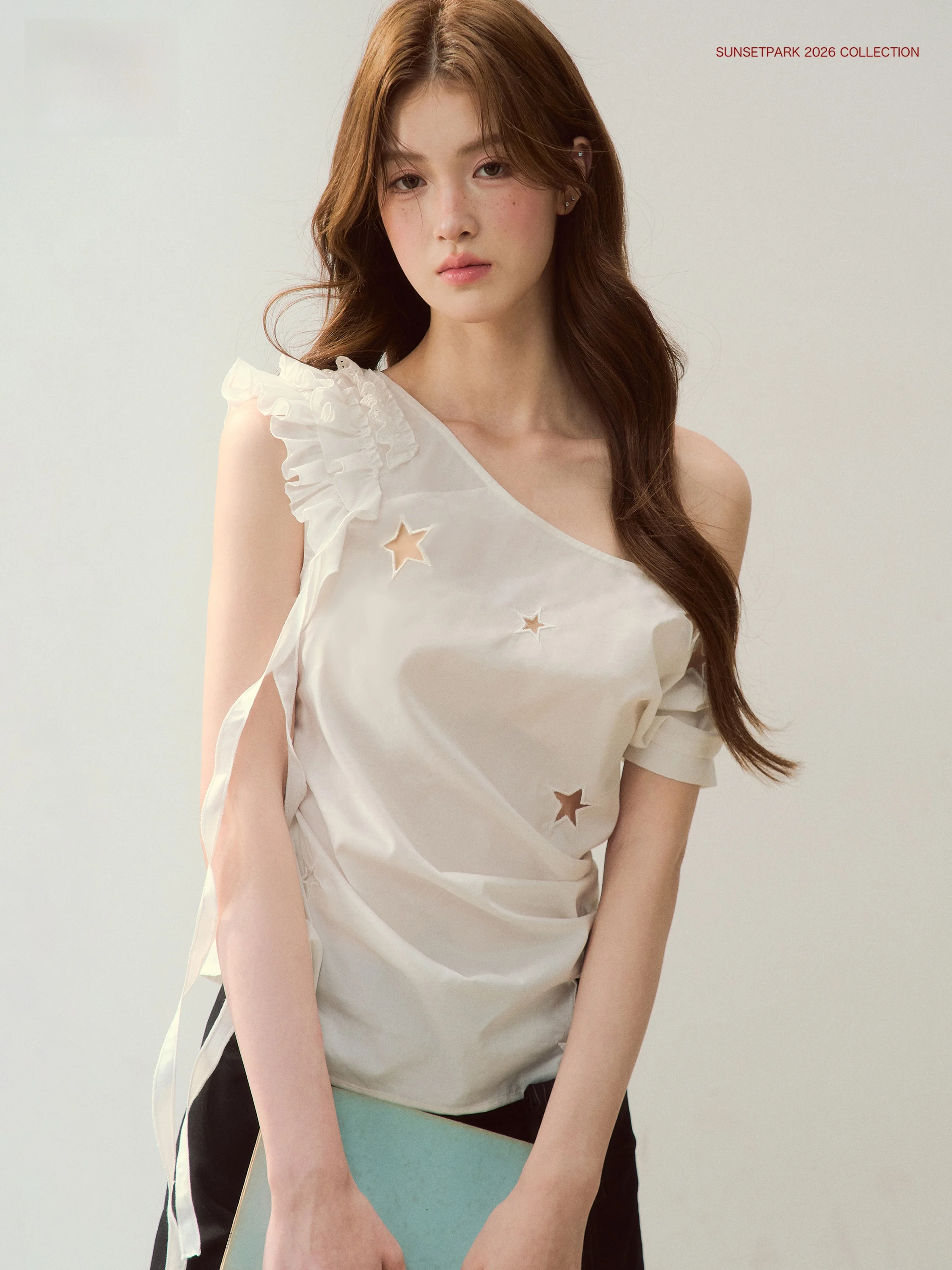 SunsetPark Star Embroidery Cotton Shirt Asymmetrical Shoulder Design Tassel Detail Cool Feeling Women's Top Summer Fashion
