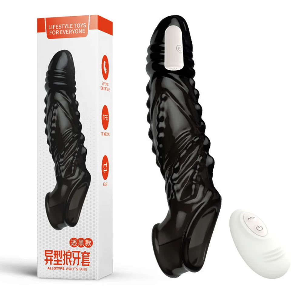 Extensiones de funda para pene, condones para hombres, vibradores retardantes para agrandar el pene, anillo vibratorio para pene, cubierta para pene, Juguetes sexuales para hombres