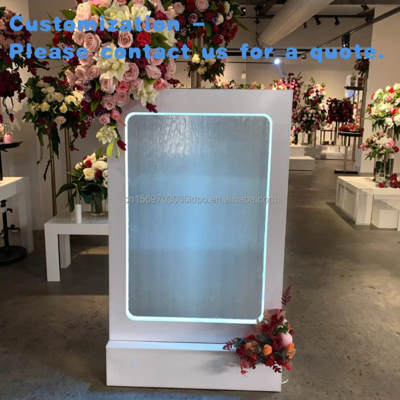 

custom.Modern Style Wedding Waterfall Backdrop with White Background Hot Sale Tempered Glass Metal Stand Event Decoration