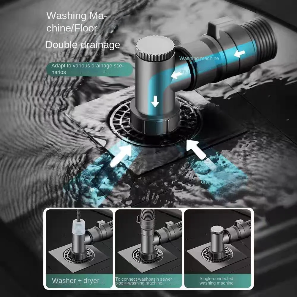 

Слив для пола двойного назначения для стиральной машины, быстрый дренаж с защитой от перелива, коленчатый соединитель для раковины, нержавеющий дезодорант