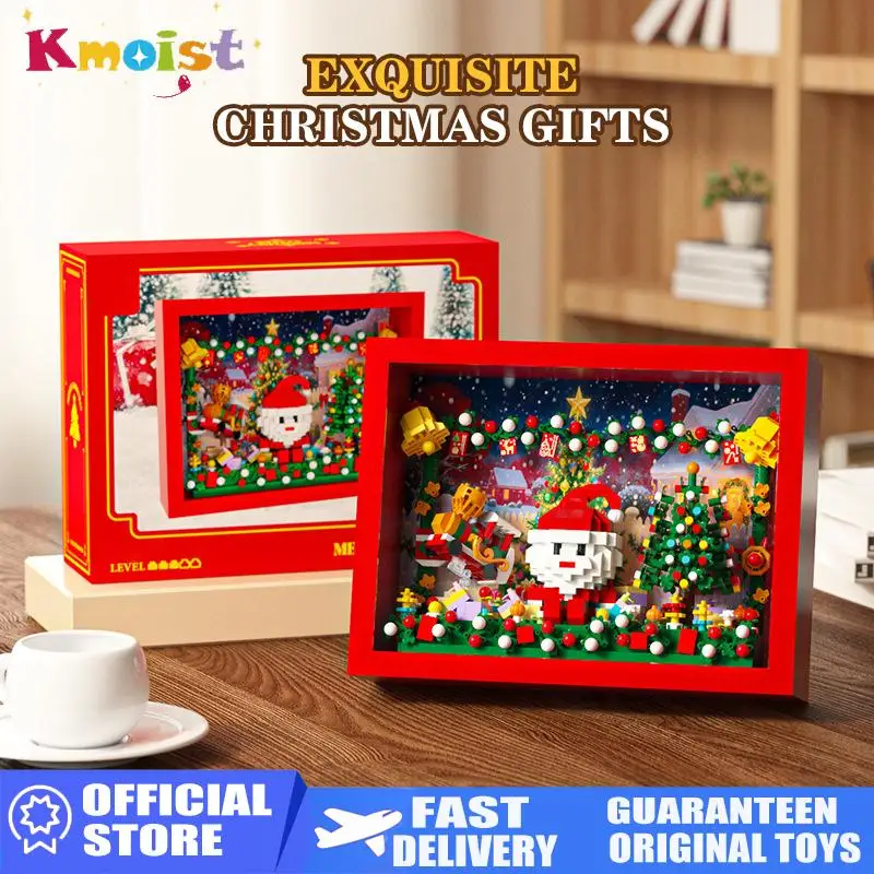 Christmas Gifts Micro Bricks Blocks Santa Claus Photo Puzzle Match Picture Frame Building Blocks Kids Toys DIY Home Decoration