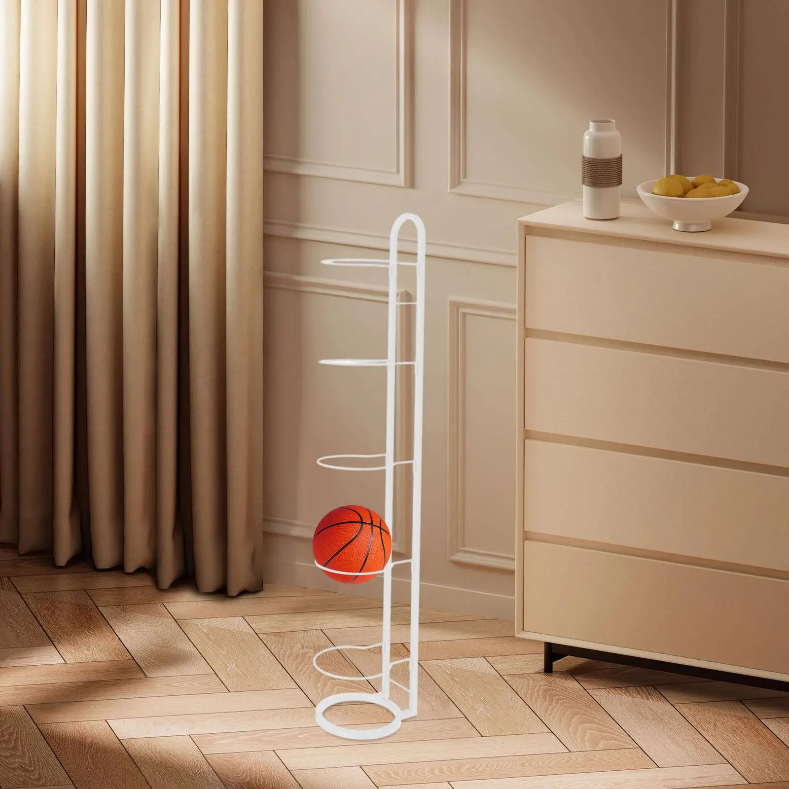 Rack de exibição de basquete de 5 camadas, rack de armazenamento de bolas, suporte multifuncional, prateleira vertical para bola de exercício de basquete em casa