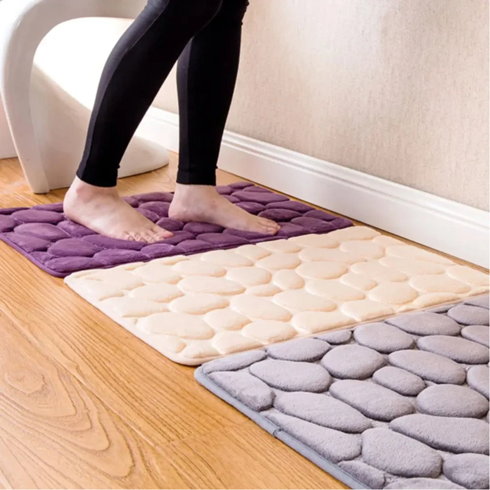 

Bathroom Bathtub Water Absorption Non-slip Floor Rug Bath Mat Doormat Cobblestone Embossed Washable Carpets