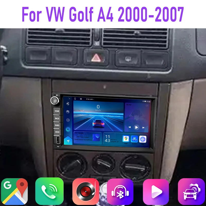 

7" 4GB+64GB For VW Golf A4 2000-2007 Car Radio Google Map Head Unit GPS Android 15 Auto Bluetooth Stereo Car Multimedia Player
