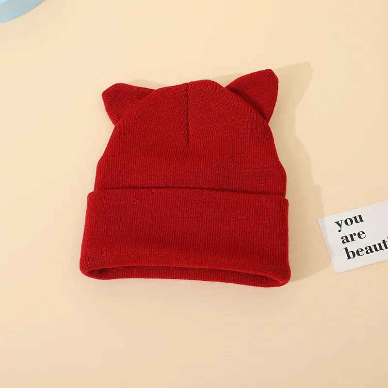 Spring Autumn Warm Cat Ear Hat Toddler Kawaii Beanie Caps for Kids Boys Girls Elastic Baby Hat for 1-5 Year Clothes Accessories