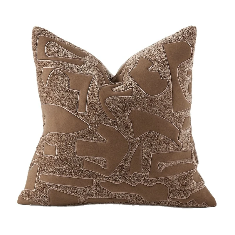 Italian-style light luxury brown leather embroidered pillowcase for hotel living room sofa car cushion