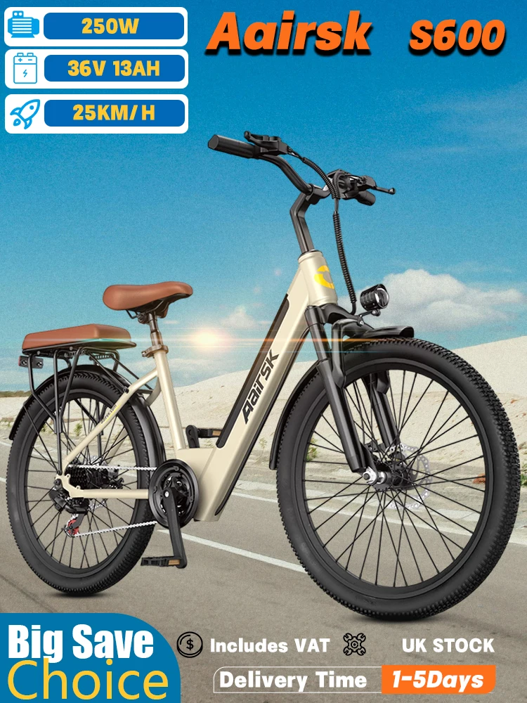 AliExpress NONE Aairsk S600 Woman E-bike 250W Motor 36V13Ah Removable Lithium Battery Outdoor Riding Electric Bicycle 26*1.95" Tire  Urban Commuting Smart LCD DISPLAY Electric Bike