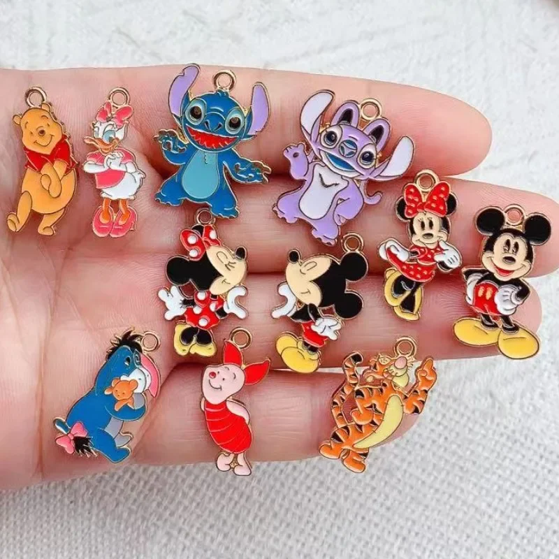 Colgante pequeño de Mickey y Minnie para collar, accesorios de joyería de dibujos animados de Disney, Stitch, 10 piezas, hecho a mano