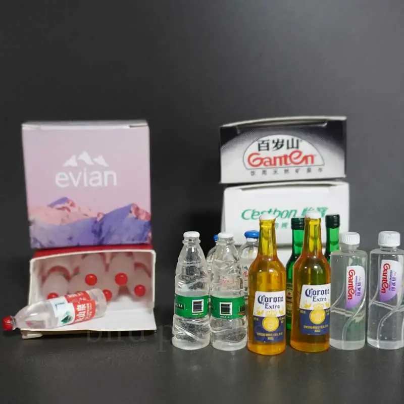 1:6 Scale Mini Miniature Simulation Beer Mineral Water Drink With Box Model For Barbies Bjd Ob11 Dolls House Accessorie Kids Toy