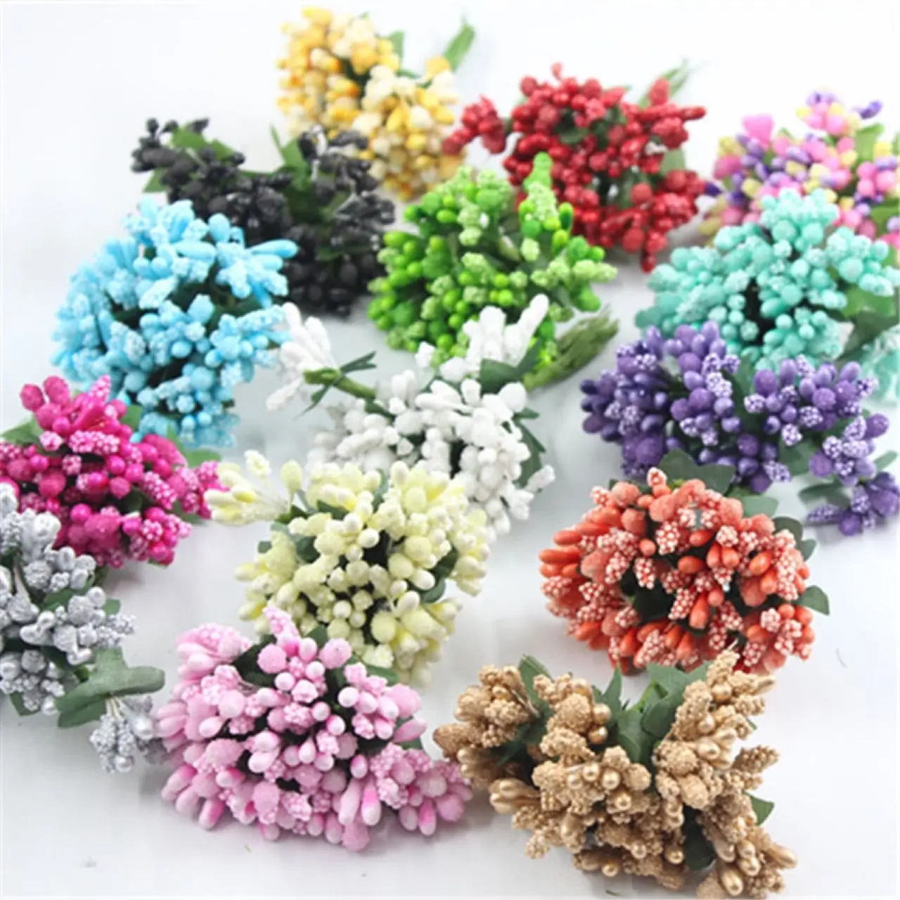 12 Pieces Decorative Flowers Wreaths Fake Plants Stamen Scrapbooking Christmas Decorations for Home Wedding Artificial Flowers