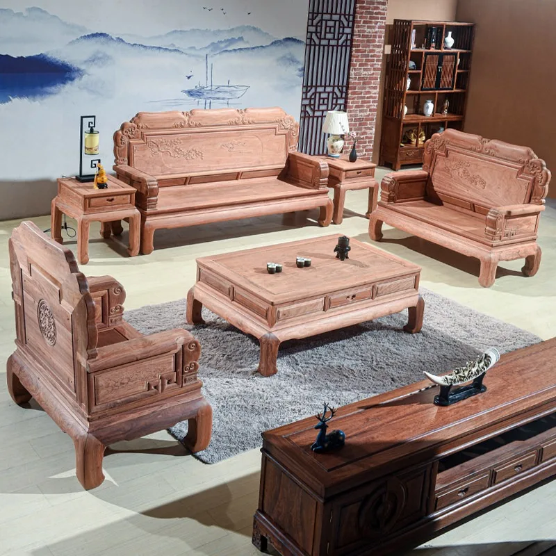 Big fruit red sandalwood sofa, pear national standard mahogany furniture, all solid wood living room combination