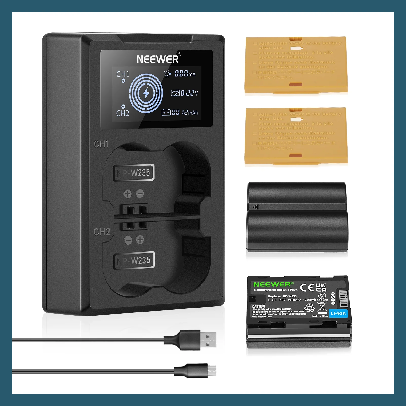 neewer-np‑w235-kit-caricabatterie-2400mah-2-pezzi-batteria-di-ricambio-per-fotocamere-fujifilm-x‑t5-x‑t4-x‑s20-x‑h2s-serie-gfx