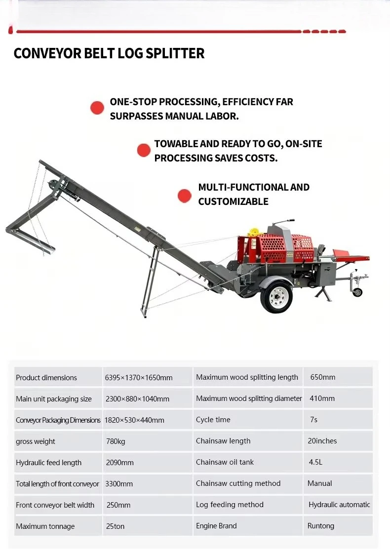 Master Grade Firewood Processor 25 Ton Manual Lift Log Splitter Machine 15HP Rato Engine 41cm Capacity Forestry Equipment
