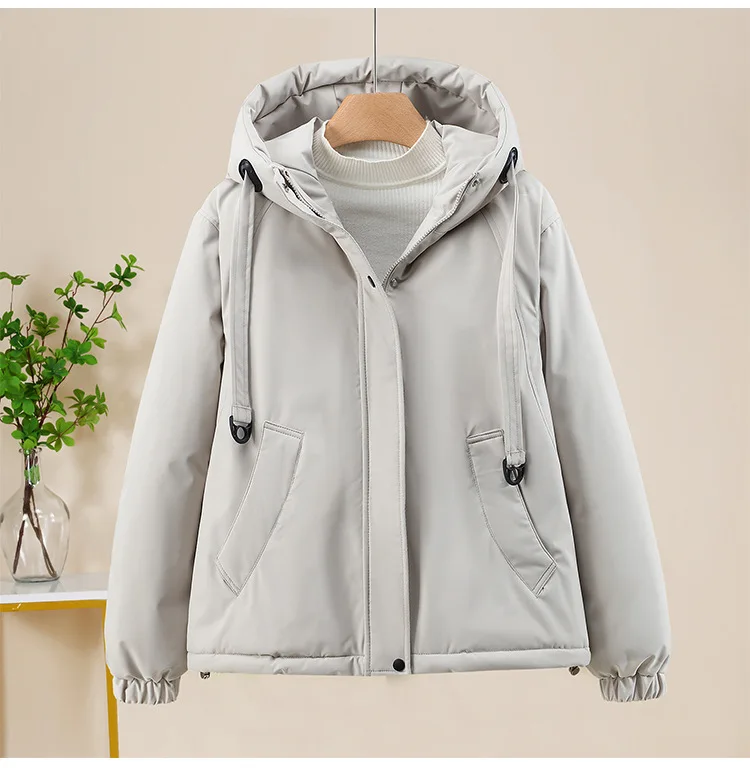 

Women's Down Cotton-padded Jacket Lady Casual Thicken Windproof Coats Winter Fleece Short Parkas Loose Hooded Outerwear