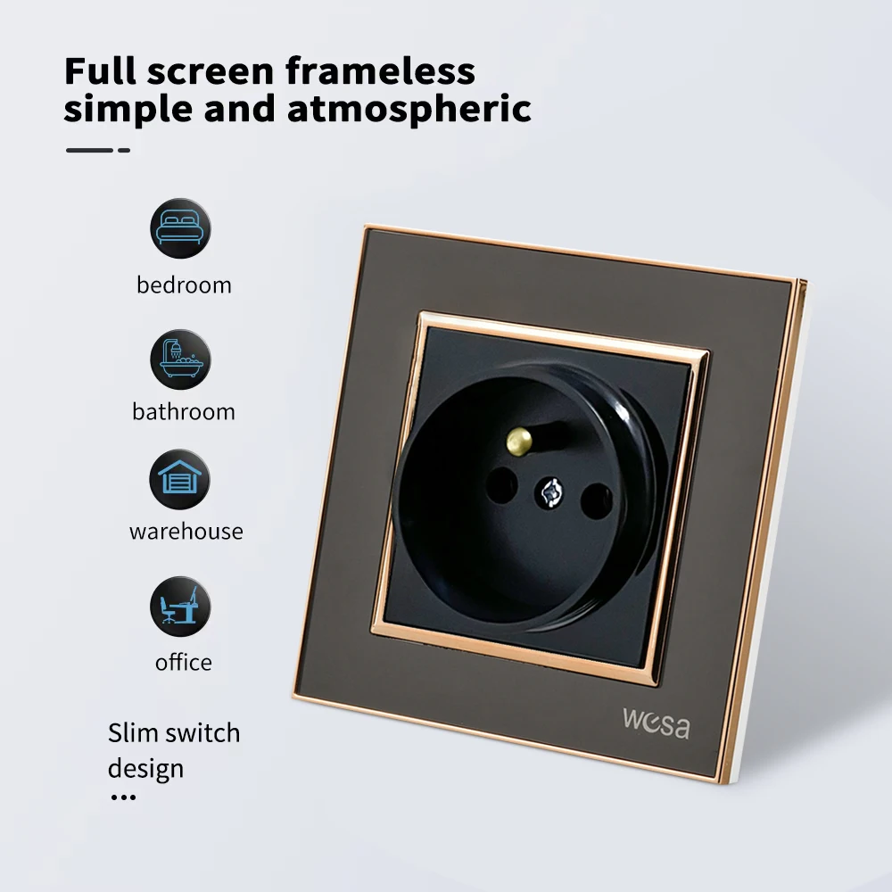 أسود مع مقبس الحائط الأرضي منافذ كهربائية طلاء مثبطات اللهب البلاستيك فرنسا القياسية لوحة أكريليك لوحة مقابس الطاقة #3