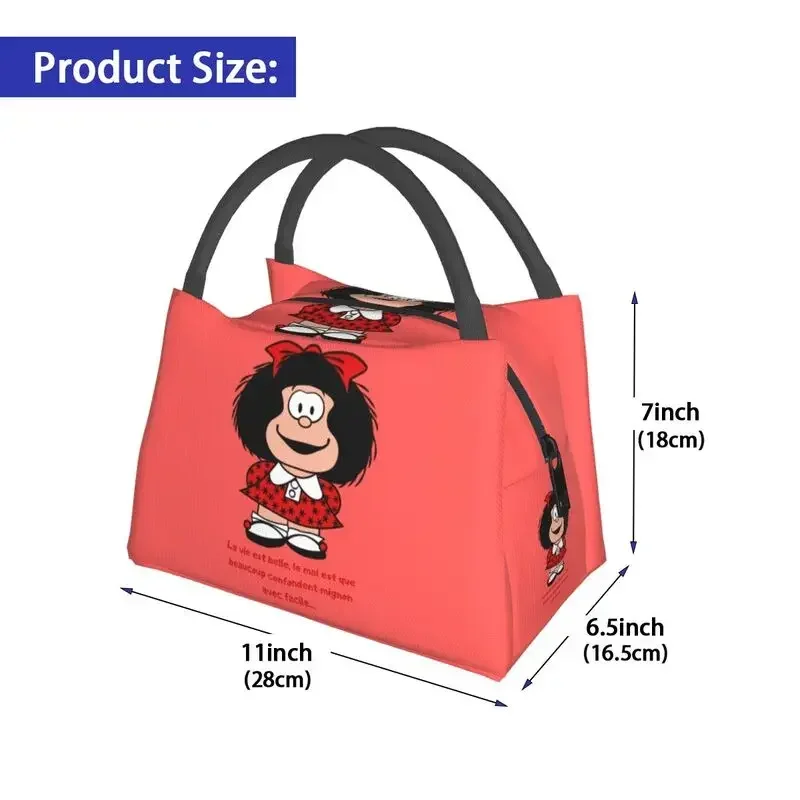 Kawaii Mafalda Insulated Lunch Bag for Outdoor Picnic Quino Argentina Cartoon Waterproof Thermal Cooler Bento Box Women