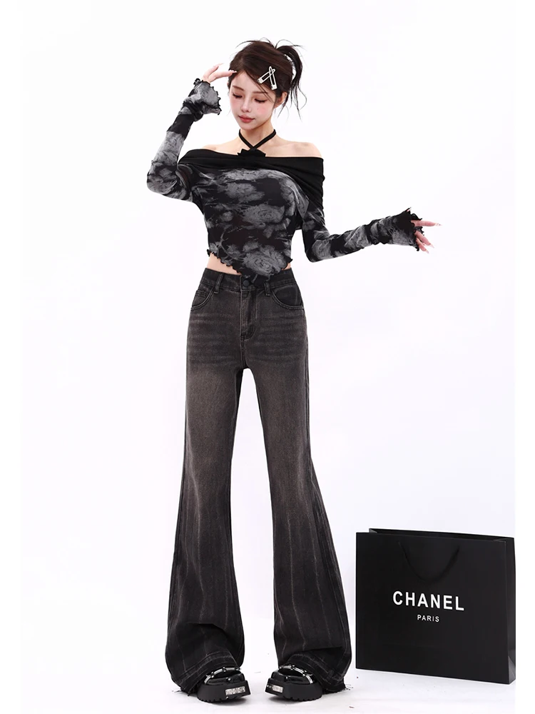 Women's Jeans Harajuku Y2k 90s Aesthetic Baggy Denim Trousers Korean Oversize Jean Pants Vintage 2000s Black Gothic Clothes 2024