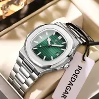 Reloj POEDAGAR cuadrado de negocios para hombre, reloj de pulsera de acero inoxidable resistente al agua con fecha luminosa para hombre, relojes deportivos de cuarzo de lujo para hombre