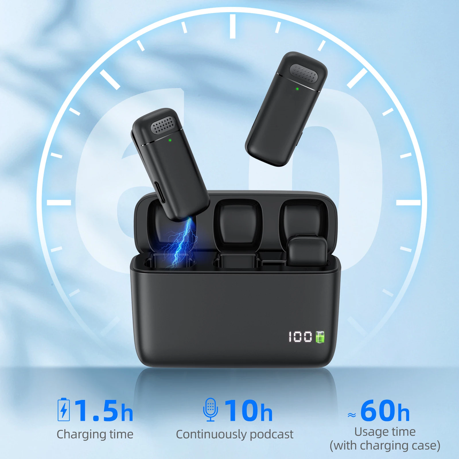 Microfone de lapela sem fio, estojo de carregamento, microfone portátil, gravação de áudio e vídeo para iphone, android, notebook, microfone para jogos ao vivo
