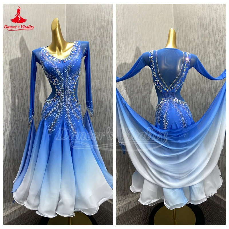 

Высококачественное платье для вальса Фокстрота Танго Quickstep с длинными рукавами, одежда для выступлений и соревнований по социальному танцам