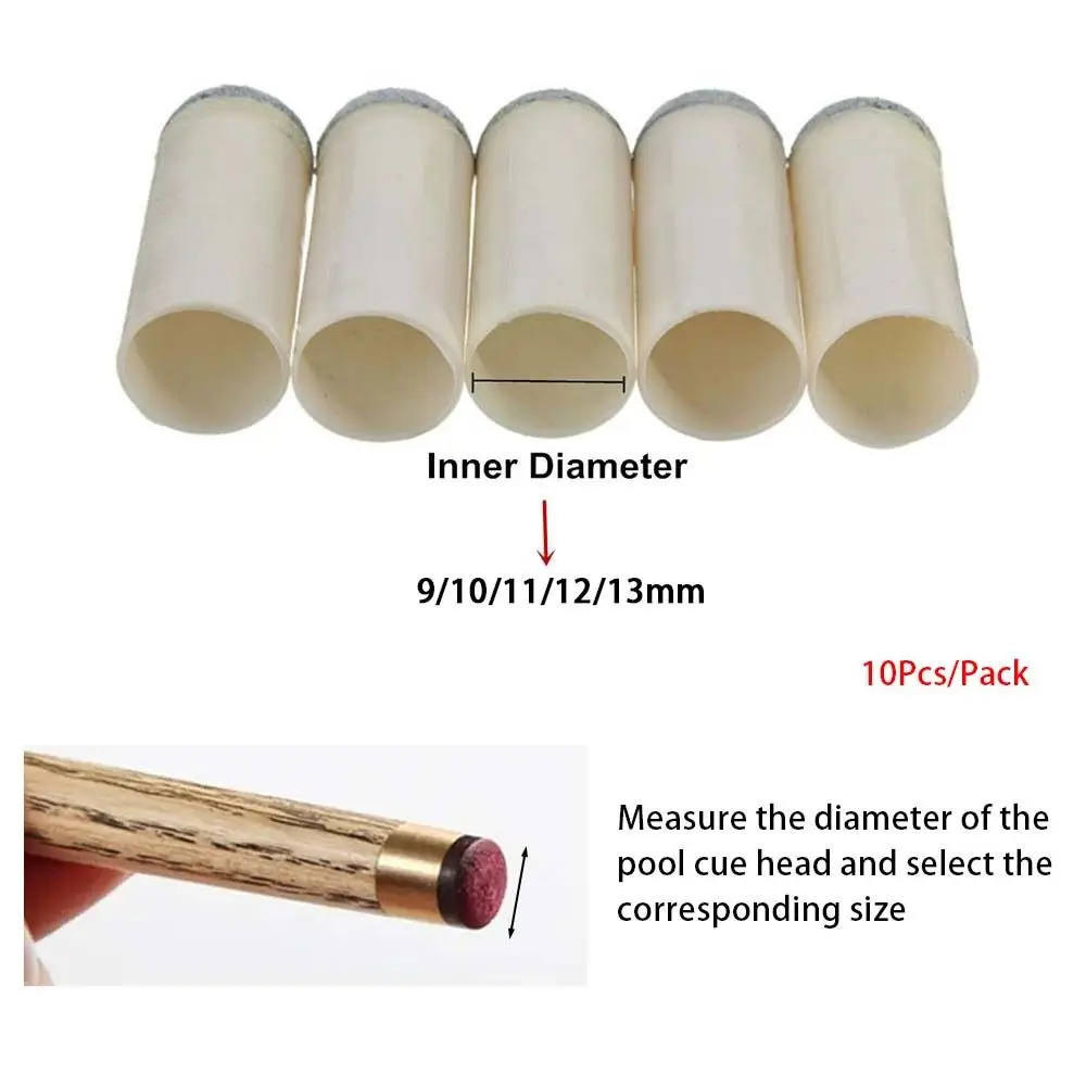 10Pcs/pack Slip-on Billiards Cue Tips 9/10/11/12/13mm Snooker Accessories Tip Protector Plastic Replacement Cover Pool Cue Stick