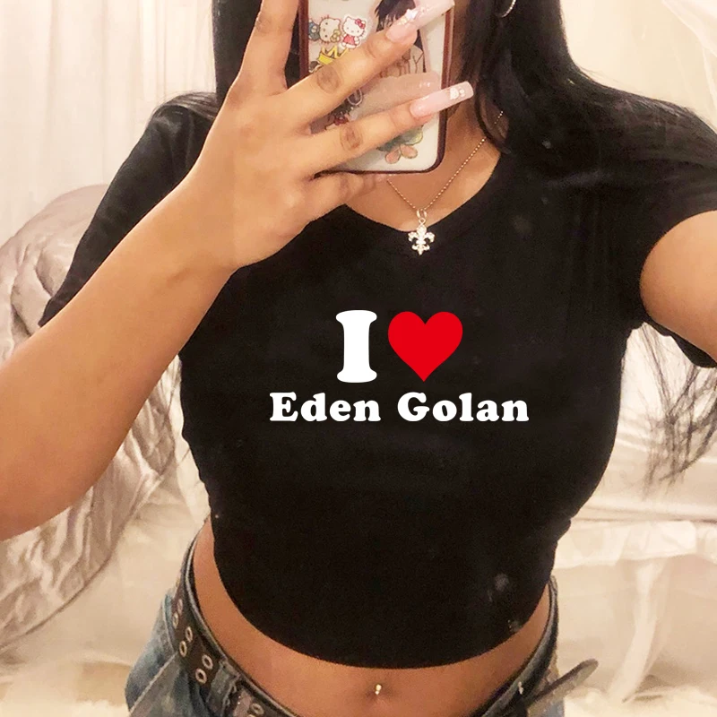 

I Love Heart Eden Golan 2000s Grunge Fans Gift Women Cropped Top Y2k Baby Tee Summer Fashion Ladies T Shirt O Neck Female