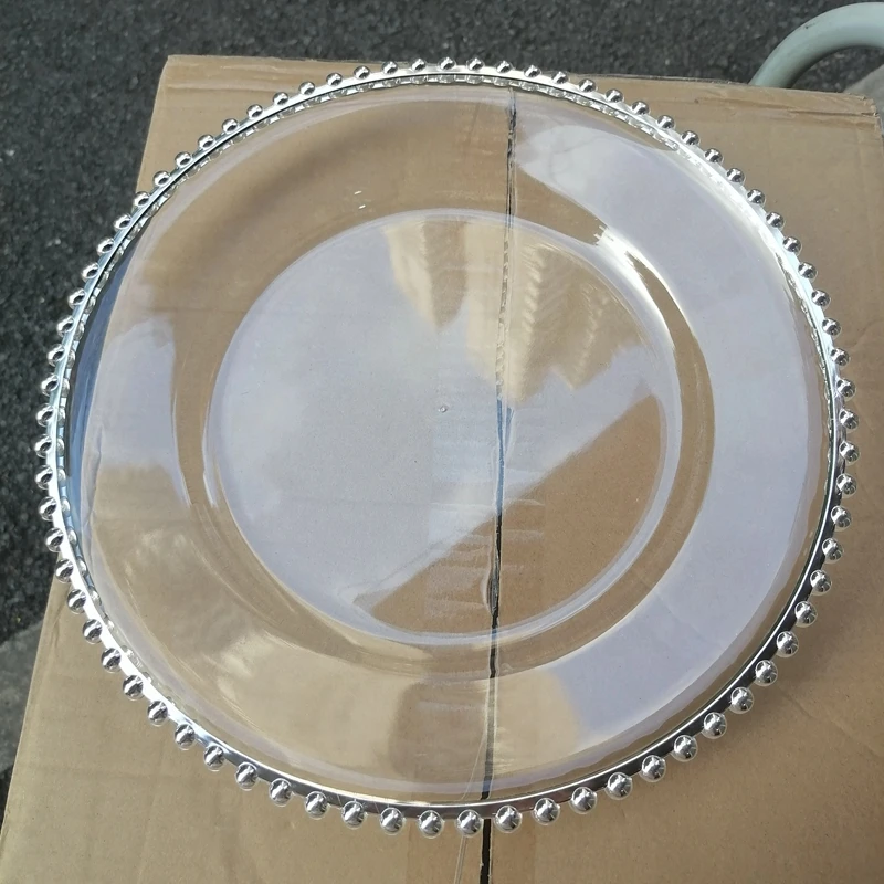 

Clear Charger Plates with Beaded Rim Plastic Round Charger Plates Bulk Acrylic Round Dinner Plate Decorative Chargers 13 Inch