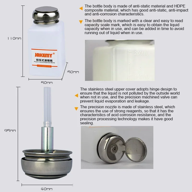 Imagem -03 - Plastic Dispenser Líquido Garrafa Vazia Álcool Bomba Dispenser para Pcb Limpeza Álcool Portátil Bomba Dispenser 180ml Jm-z11