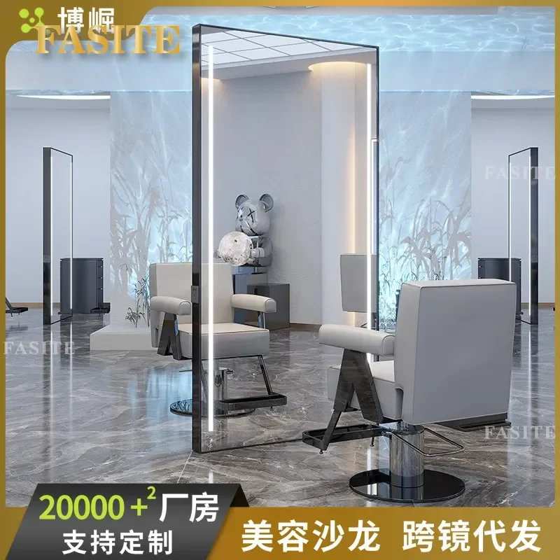 For Hair Mirror with Lamp Floor to Ceiling Barber Shop Double Sided Full Length Mirror for Hair Cutting Perm Dyeing