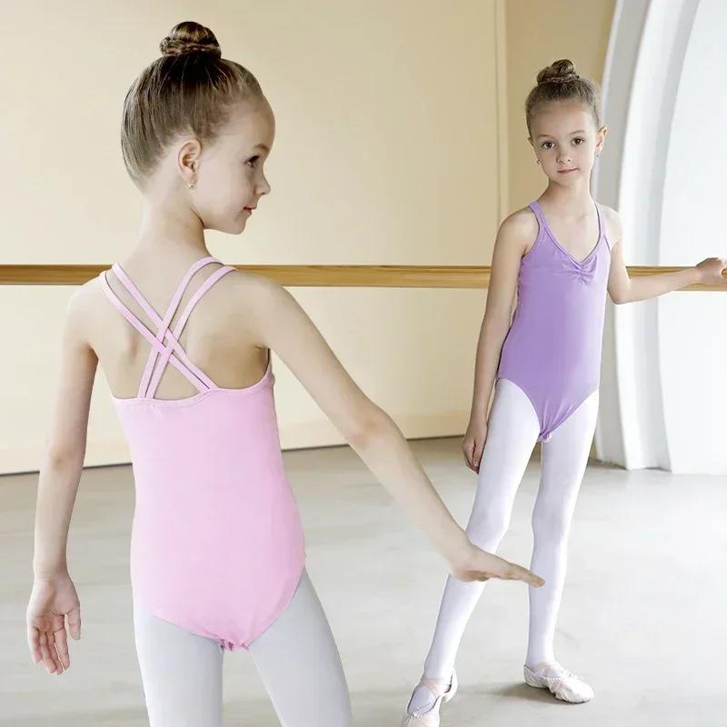 Maillots de Ballet para Niñas con Tirantes Dobles, Bodys de Danza, Maillots de Gimnasia, Camisola de Danza Infantil, Traje de Baño Rosa y Negro