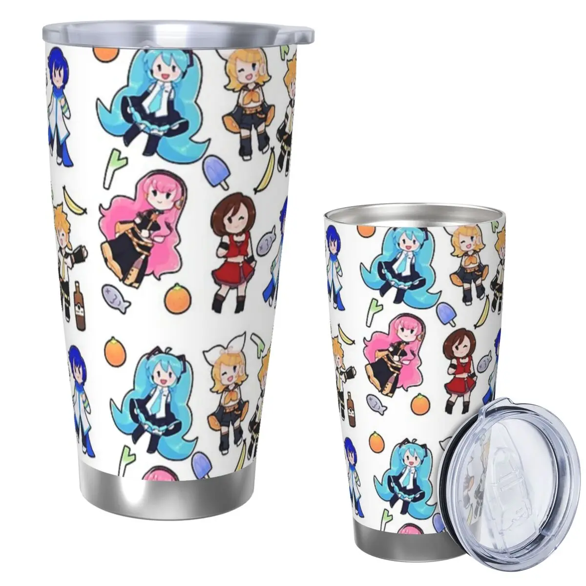 ボーカロイドちびカオス！-ステンレス鋼タンブラー真空断熱マグサーマルコールドカップストロー蓋付き-20-オンス
