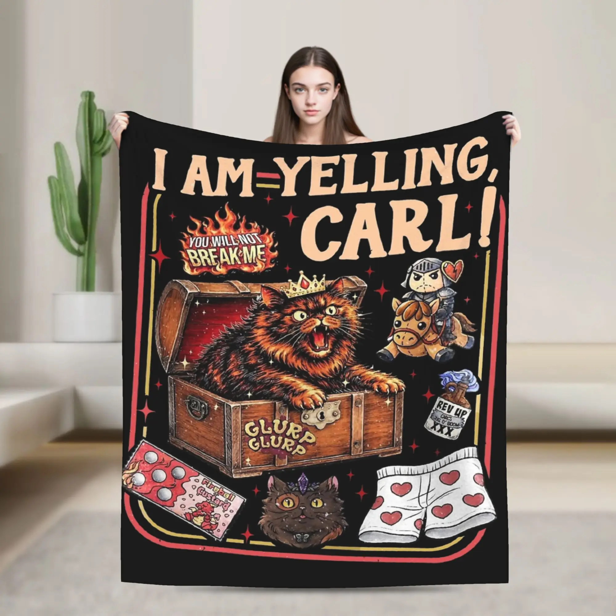 I Am Yelling Carl Funny Donut Cat Dungeon Crawler Carl Blankets Flannel Print Super Soft Throw Blanket for Bedding Bedspreads