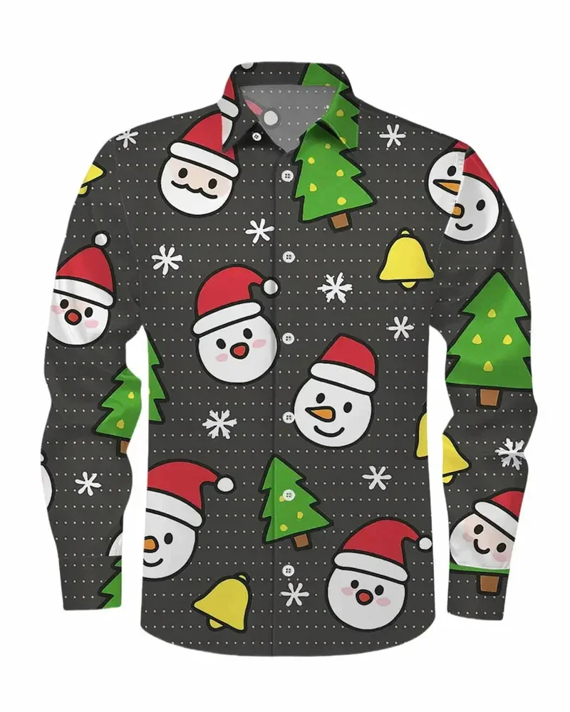 Kerstmode herenoverhemd met lange mouwen, casual en comfortabel overhemd met reversknopen en lange mouwen, kitten nieuwe herentop